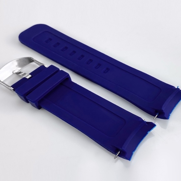 22mm, 24mm Blue Silicone Watch Band w Curved Ends - Picture 2 of 2